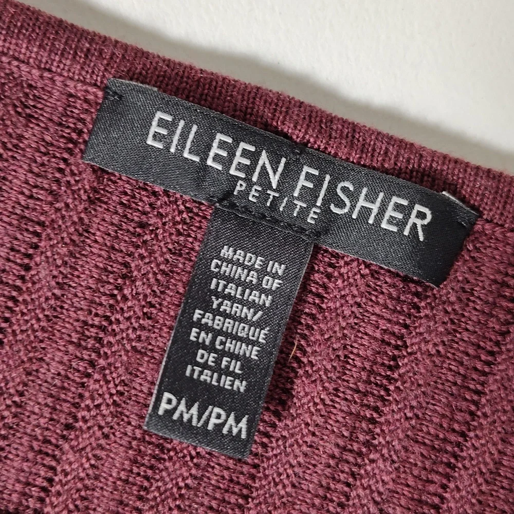 Eileen Fisher Merino Wool red ribbed‎ sweater top M petite